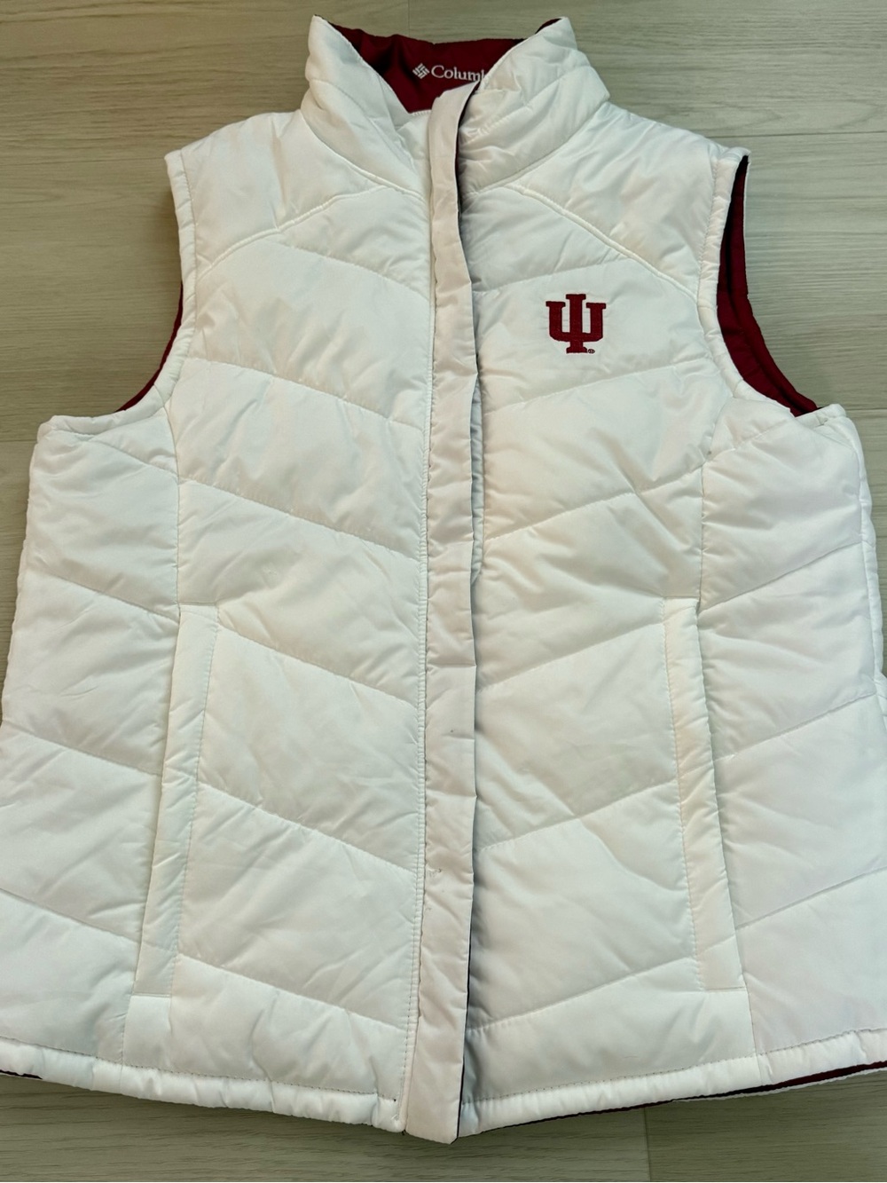 Columbia Women's White Puffer Vest with Indiana University Logo